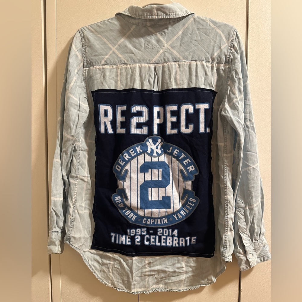 Yankees Derek jeter nyc baseball patch Collared button down Shirt
